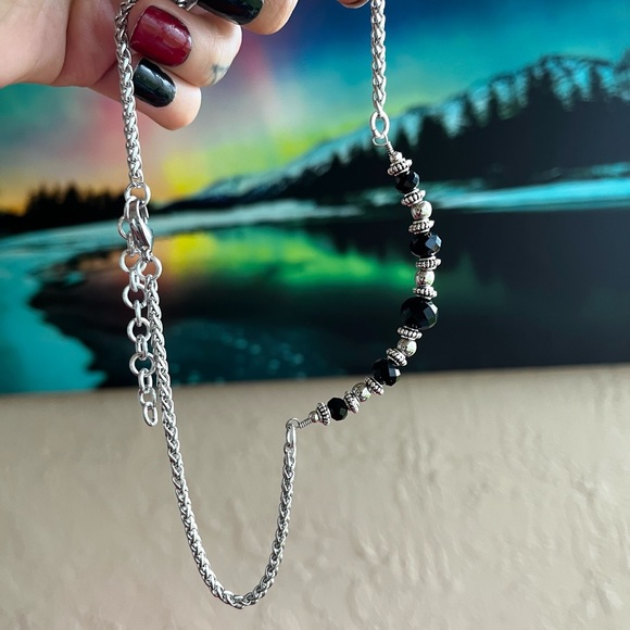 Set of two necklaces black crystal choker and dragon onyx bullet stone necklace - Picture 3 of 12